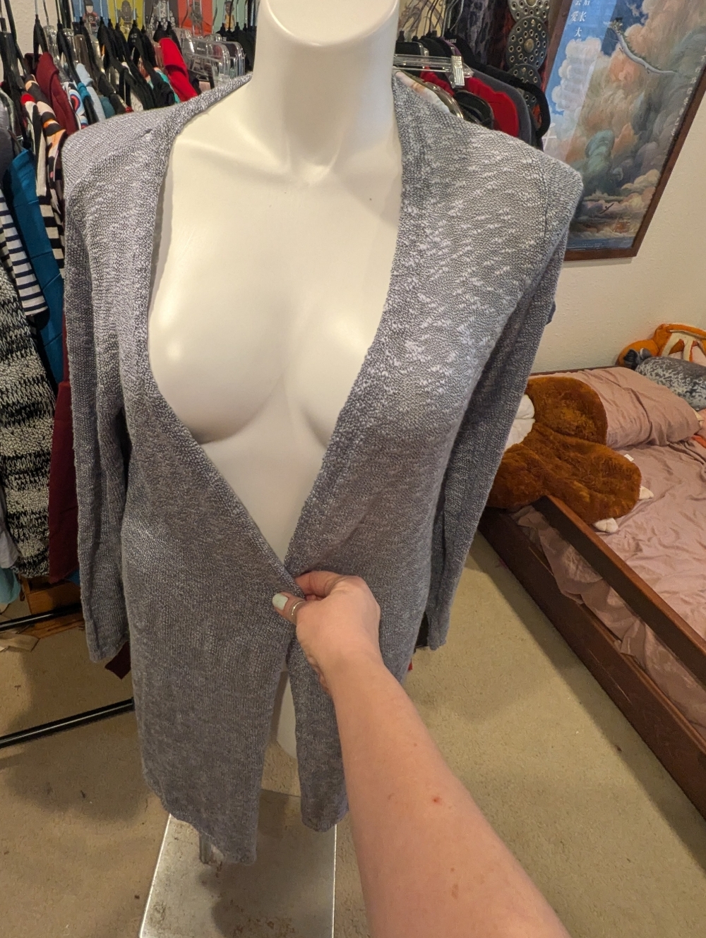 Belldini Lightweight Open Front Gray Blue Cardigan L NWT